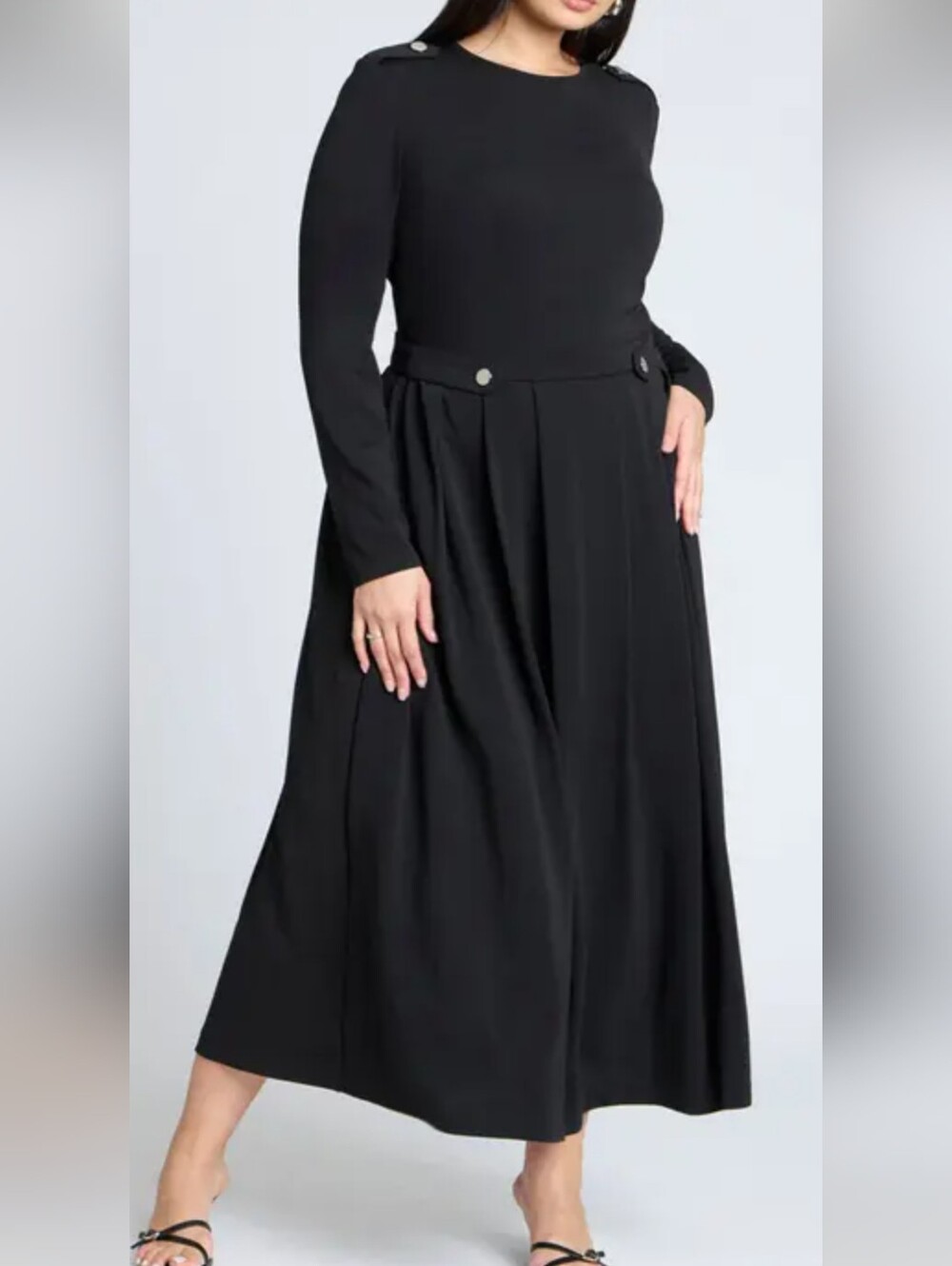 Eloquii Epaulette Black Pleated Maxi Dress 16